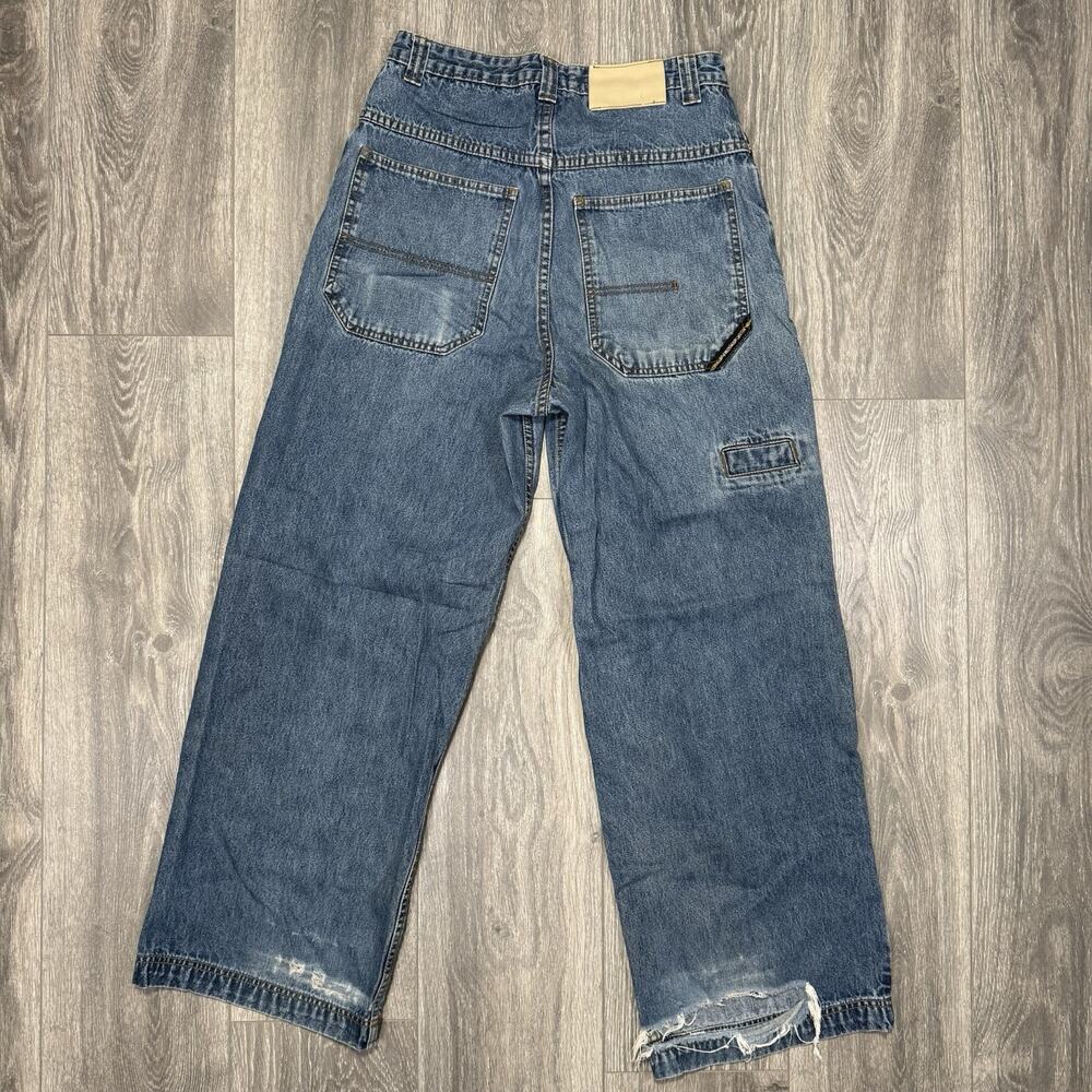 Vintage Fresh Jive Blue Baggy Wide Leg Jeans Thrashed Size 30x28 Skater Rave Y2K - Picture 2 of 9